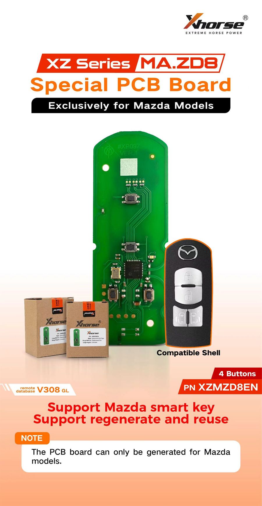 XHORSE XZ Series MA.ZD8 XZMZD8EN Special PCB Board Exclusively for Mazda Models 5pcs/lot